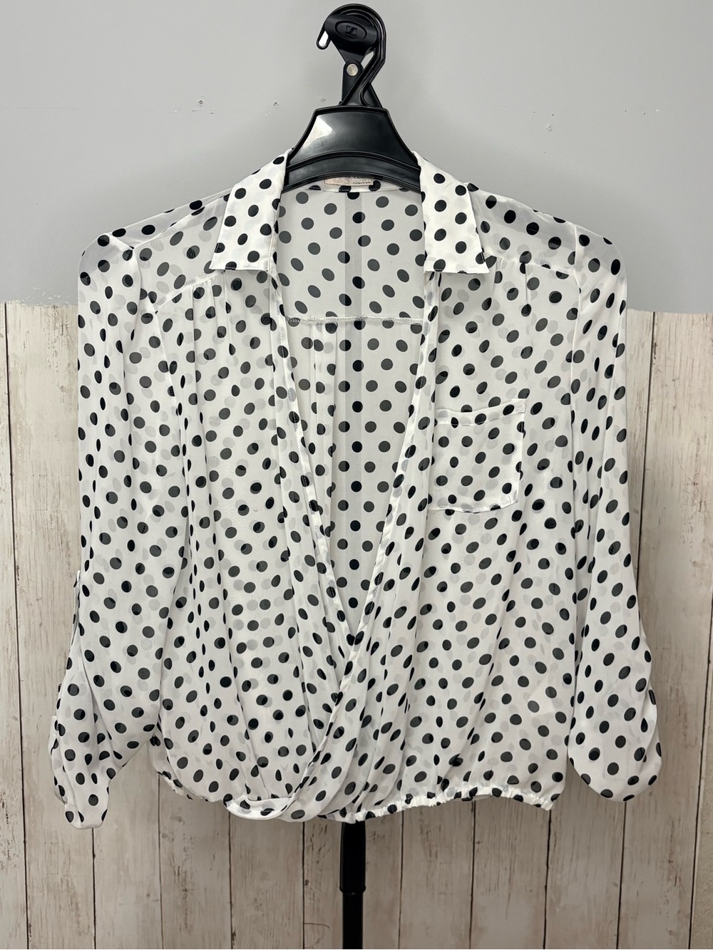 Polka Dot Wrap Blouse - Black & White